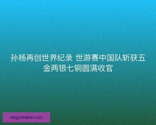 孙杨再创世界纪录 世游赛中国队斩获五金两银七铜圆满收官