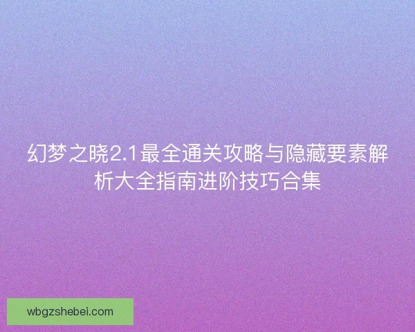 幻梦之晓2.1最全通关攻略与隐藏要素解析大全指南进阶技巧合集